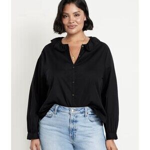 Old Navy Ruffle Button Down Shirt Sz XL Black